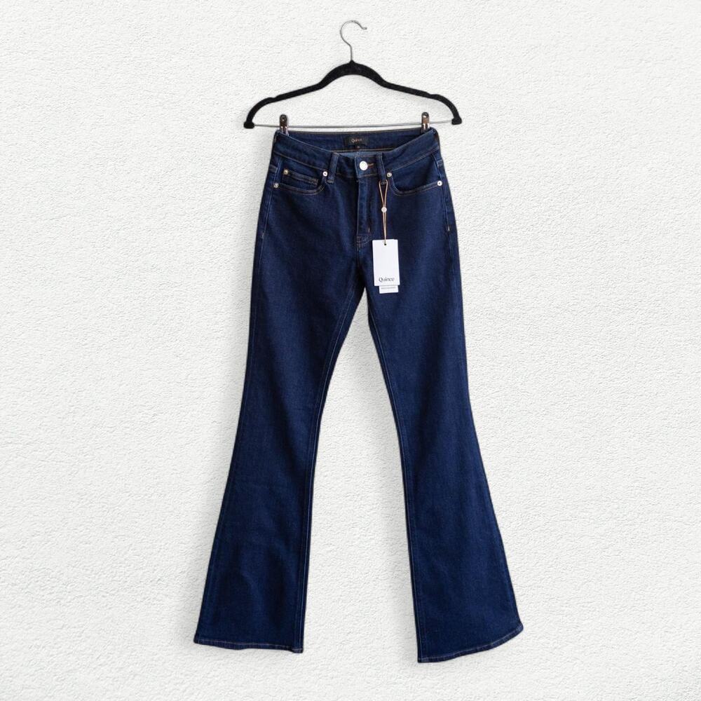 Quince Luna Stretch Flare Denim Jeans in Deep Rinse